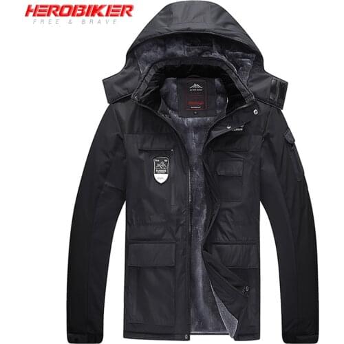HEROBIKER Winter Skiing Jacket Man Cold Protection Windproof Motorcycle Jacket Rainproof Fleece Cotton Chaqueta Hooded Jaqueta