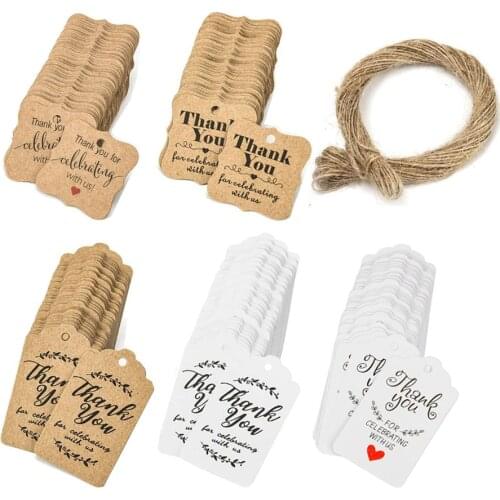 Square Rectangle Thank You Label Tags 100pcs Kraft Paper Tags Gift Decoration Labels Wedding Patries Package Tags