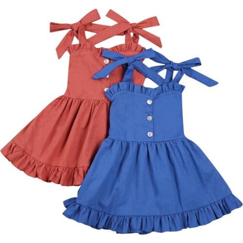 2021 Summer Lovely Baby Girls Princess Dress 2 Colors Solid Ruffles Sleeveless Button A-Line Mini Sundress 0-24M