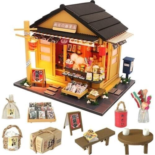 DIY Miniature Dollhouse Kit Japanese Style Shop Wood House New Year Christmas Gift Toys For Children Adult Doll House Furniture