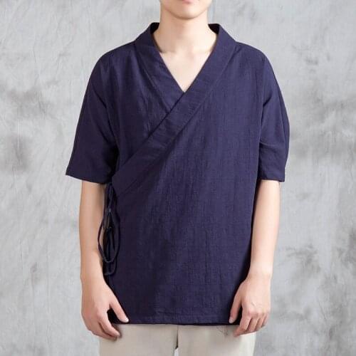Men New Arrival Summer Shirt Summer Traditional Chinese Clothing Cotton Linen Kungfu Clothes Short Sleeve Shirts Hanfu Men 30210