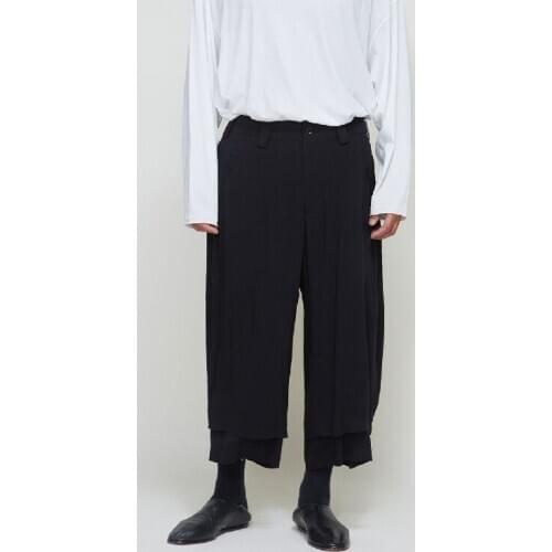 2020 Mens casual wide-leg trousers nine minutes double thin summer