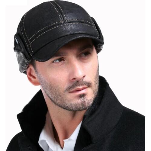 New New Fashion Mens Scrub Genuine Leather baseball Winter Warm baseball Hat / Cap 2colors