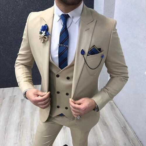 Single Breasted Slim Fit Men Suits For Wedding Peaked Lapel Groom Formal Blazer Tuxedos 3 Piece Set Coat&Vest&Pants Custom Made