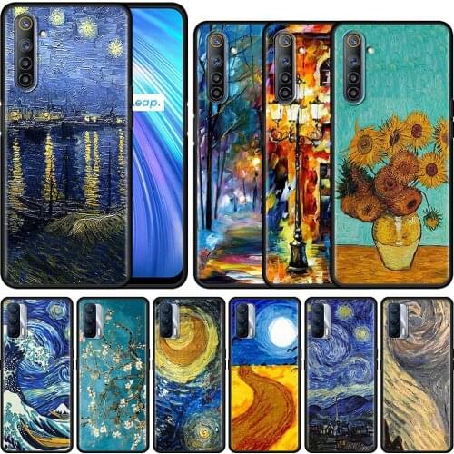 Phone Case For Realme 8 C21 6 7 Pro C3 XT GT Neo 5 7i X50 C15 C11 C12 X7 V15 V13 Black Fundas paintings Starry Night Van Gogh