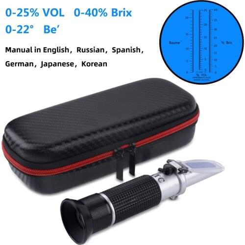 New Packaging Portable 3 In 1 Hand Held Grape & Alcohol Wine Refractometer (Brix, Baume and W25V/V Scales) Shockproof Box