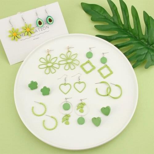 Avocado green flower earrings earrings earrings handmade diy production material package fresh and cute girl cold