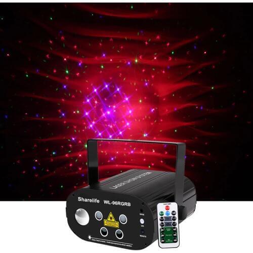 Sharelife Mini 4 Lens 96 RGRB Pattern Laser Light Mix RGB LED Aurora Remote Control Motor Speed DJ Gig Party Home Stage lighting