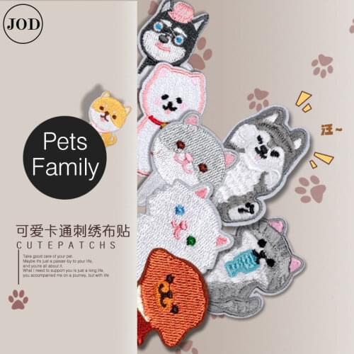 Dog cat Embroidery Iron on Patches for Clothing Cap Scrapbooking Cartoon Cute Patch Sew on Clothes Stickers Badge Applique Cloth