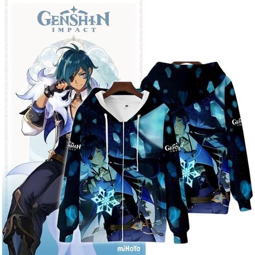 Anime Genshin Impact Hoodies Kaeya ICE Magic Casual Anime Men Hoodie Cosplay Costume Sweatshirt Streetwear Top Sweatshirt