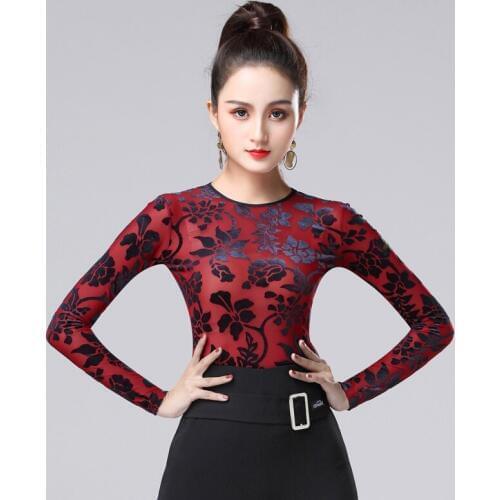Latin Dance Top Long Sleeve Round Neck Fashion Print Women Shirts Practice Dancing Clothes Cha Cha Rumba Samba Wear DNV11195