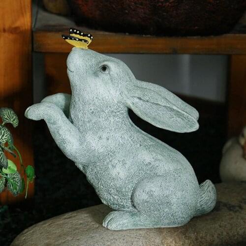 Hare Rabbit Ornament Garden Statues Figurines Outdoor Sculpture Resin Artificial Decorations Decor Easter