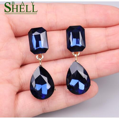 Shell bay fashion blue Crystal Drop Earrings for Women Girl boho Rhinestone geometric Trendy Punk Earring wedding Jewelry bijoux