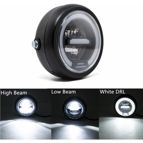 ZORBYZ Motorcycle Metal Black 6.5" Retro LED Hi/Lo Headlight DRL Lamp For Harley Honda Cafe Racer Custom