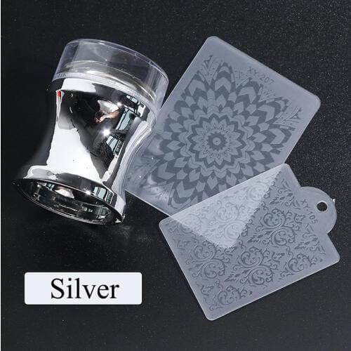 1Set Clear Silicone Head Mirror Nail Stamper Manicure Scraper Polish Transfer Template Kits With Cap Nail Art Stamping Plate