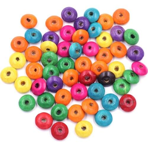 100Pcs Wood Spacer Beads Wooden Flat Dyed Abacus Round Mixed For Children Craft Jewelry DIY Findings 14x6mm(4/8"x2/8")