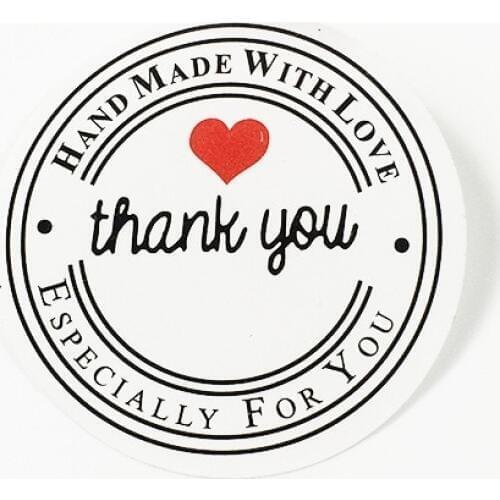 100pcs/lot Thank you Round White Label Sticker Students DIY Retro Seal Sticker For Gifts Handmade With Love