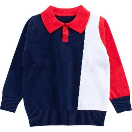 2020 Boy Long Sleeve Turn Down Collar Color Sweater Baby Boys colorblock nitted Pullover Jumpers fashion Kids Clothes