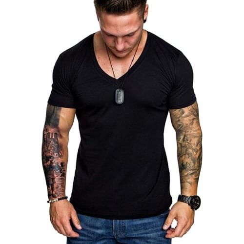 2021 Summer Casual Black V-neck Mens T-shirt Large Size Mens T-shirt High Elasticity