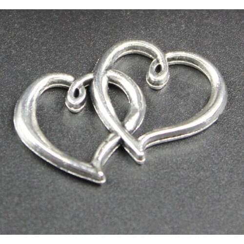 50pcs Antique Silver tone/Antique Bronze Heart with Heart Connector Pendant Charm Finding,for Bracelet,DIY Jewelry Accessory