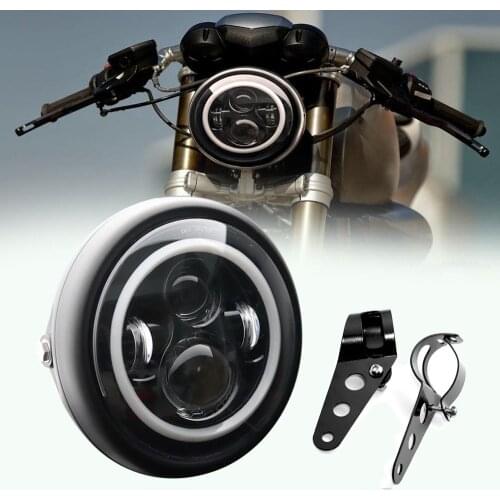 7.5" Round Headlamp With White/ Amber Halo Ring For Cafer Racer Honda Suzuki BMW 7.5 Inch Projector LED Motorcycle Headlight