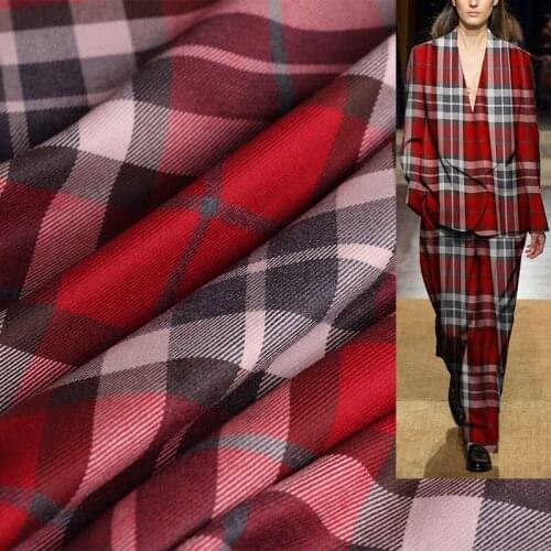 White Waxberry Dark Red Plaid Twill Yarn Dyed Worsted Wool Fabrics Material Women Suits Pants Sewing Tailor Cloth Freeshipping