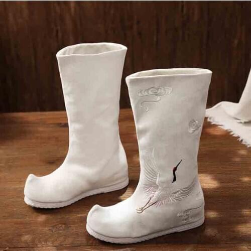 Chinese embroidery Hanfu Boots Men&Women Ethnic Style Hanfu Shoes Couples Cosplay Black&White Hanfu Bow Boots For Men Women