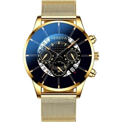 Reloj Hombre Fashion Casual Mens Business Watch Luxury Calendar Gold Stainless Steel Bracelet Mesh Band Quartz Wristwatch