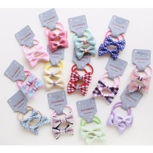 2 PCS New All-match Brown lattice Bowknot Princess Kids Elastic Hair Bands Baby Headdress Children Ropes Girls Hair Accessories