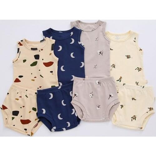 0-3T Newborn Kid Baby Boys Girls Clothes set Summer Print Tank Top Shorts set Cute Sweet Cotton 2pcs Clothing set Home wear