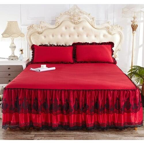 Princess Two Layers Lace Bed Skirt Non-slip Bed Cover Romantic Flower Embroidery Bed Skirt Home Bedspread Bedsheet Bedroom Decor