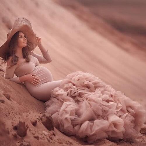 Elegant Off Shoulder Mermaid Tulle Dresses Women Maternity Fluffy Tulle Dress Custom Made Women Ruffled Dress Plus Size