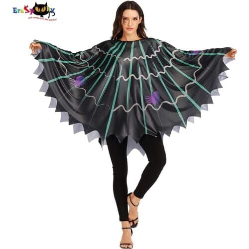 Eraspooky Womens Cobweb Spider Web Costume Cloak Halloween Costume For Adult Scary Spider Party Fancy Dress