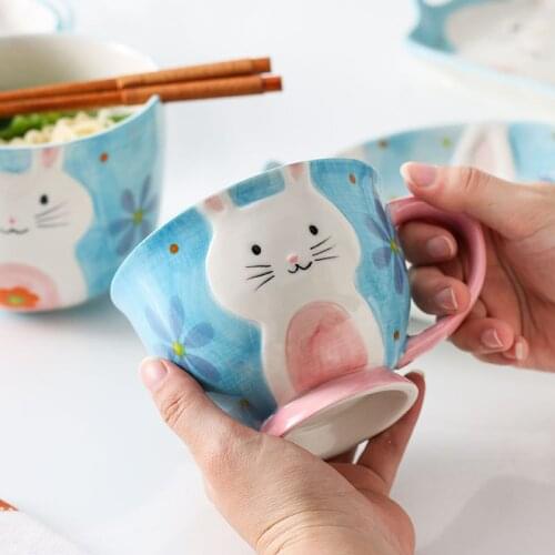 European cute cartoon underglaze ceramic cup water tea milk coffee couple breakfast