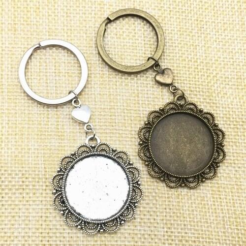 Filligree Flower Cabochon Base Keychain Fit Round 25mm Dia Diy Key Rings Jewelry Finding Diy Making