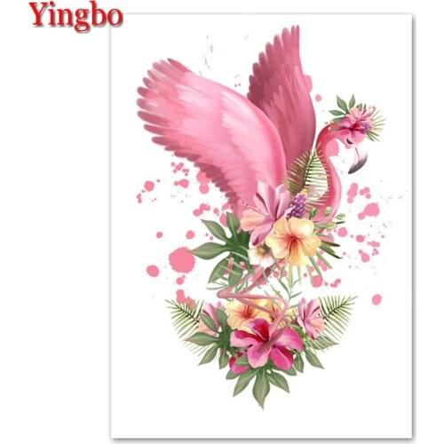 Full square circular 5D DIY Diamond Painting Pink Flower Flamingo Diamond Embroidery Cross Stitch kits rhinestones pictures