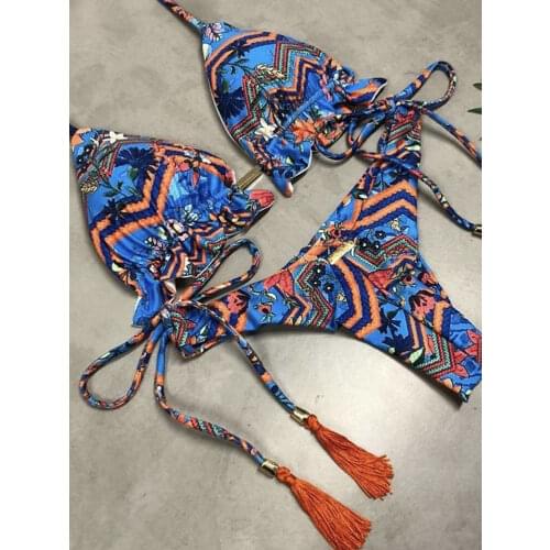 Bikini Set Women Retro Print Push-up Straps Padded Split Swimsuit Two Piece Summer Holiday Beach Swimwear Biquini 2021 New