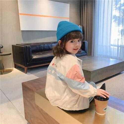 Jackets for Girls 2021 Spring New Kids Casual Fashion Splicing Coats Korean Cartoon Print Jacktet for Baby Girl Children Outwear