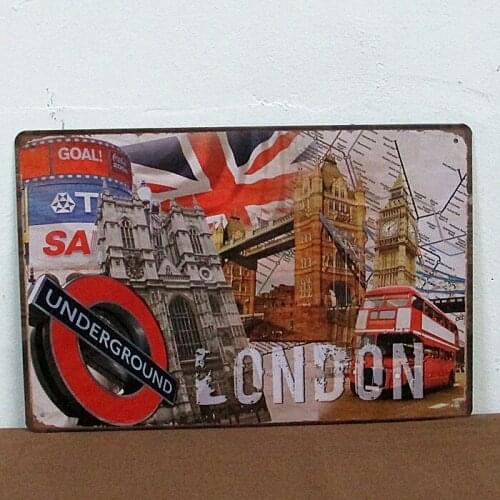 50pcs/lot Metal Sign shabby chic The LONDON decor city metal poster art wall decor Bar pub home Wall Decor Retro iorn painting F