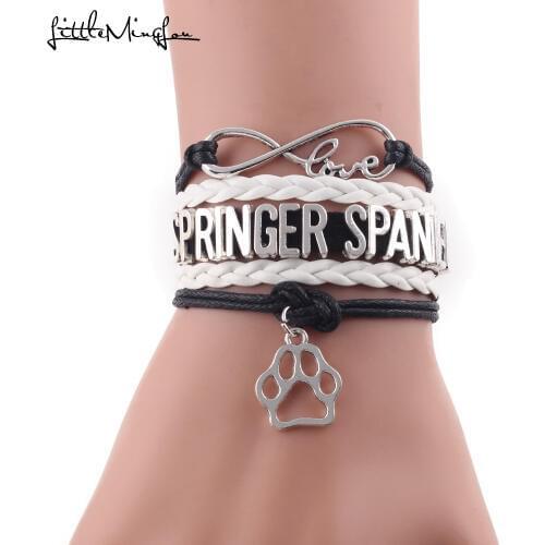 Fashion Infinity Love English Springer Spaniel bracelet dog pet paw charm leather wrap women bracelets & bangles for men jewelry