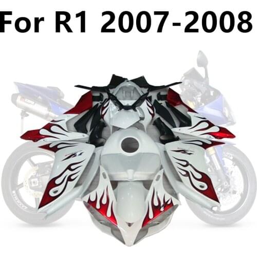 Motorcycle for Yamaha R1 2007-2008 Full Fairing Kits YZF1000 07-08 Bodywork Injection Kit Cowling White Appearance Red Flame