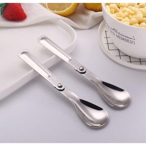 Stainless Steel Dual-purpose Folding Spoon Student Outdoor Folding Picnic Portable Tableware Set Gift Gift
