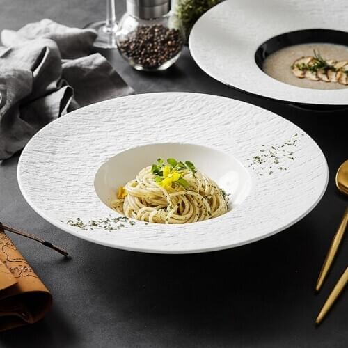New French food tableware creative stone pattern straw hat plate western food soup plate sashimi main meal pasta plate,Deep dish