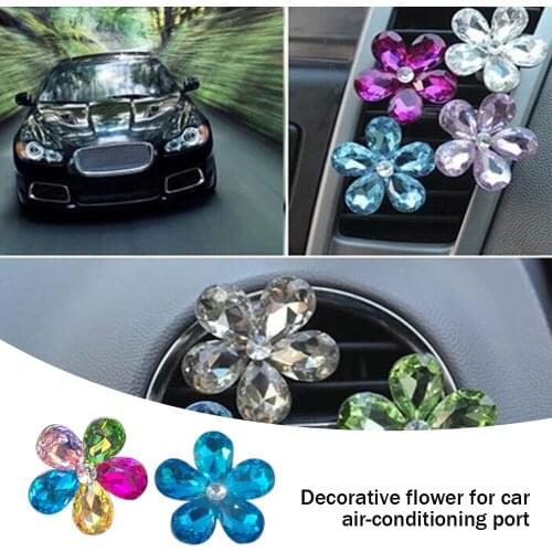 Car Air Freshener Conditioning Vent Perfume Clip Rhinestone Diamond Crystal Flower Freshener Diffuser Car Interior Decoration