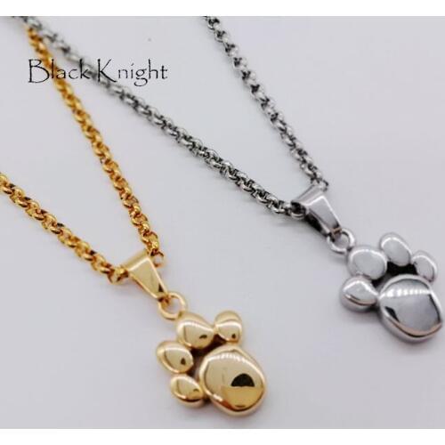Black Knight Gold color 316L stainless steel cute dog paw pendant necklace women elegant animal paw necklace fashion BLKN0717