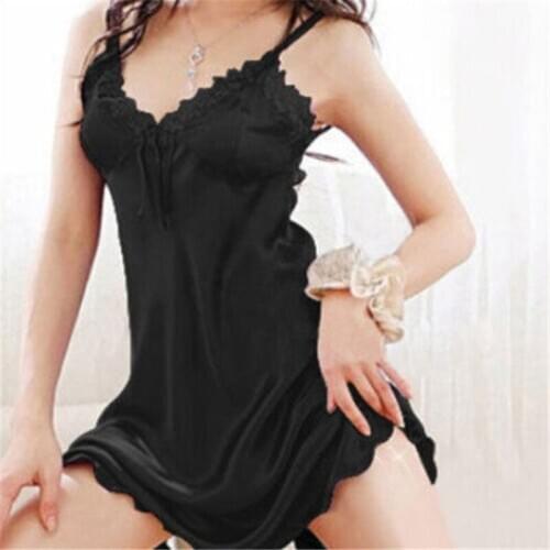 Sexy Lace Satin Sleepwear Lingerie Dresses Women Night Dress Exotic Babydolls Chemises Nightdress