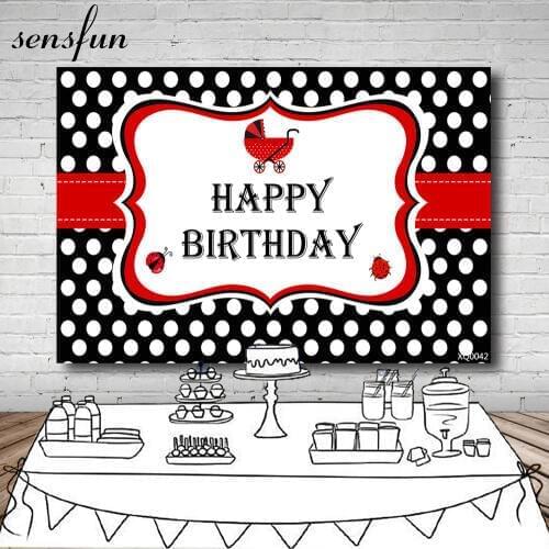 Sensfun Newborn Baby Shower 1st Birthday Party Backdrops Black Red White Polka Dots Photography Background 7x5ft Vinyl Polyester