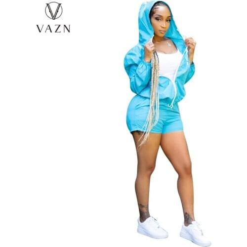 VAZN 2021 Sport Holiday Outdoor Lady Wind Full Sleeve Zippers Summer Clothing Suits 2 Piece Set Women Top And Pant