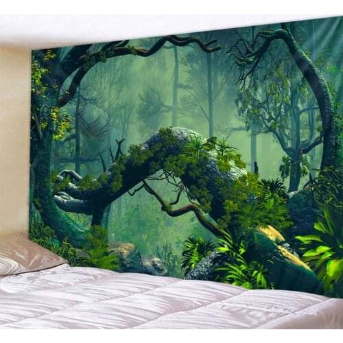 Mysterious jungle psychedelic scene tapestry wall hanging bohemian hippie witchcraft home background wall decoration yoga mat