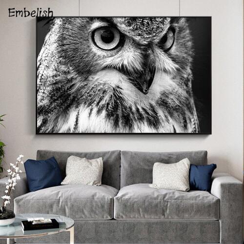 Embelish 1 Pieces White And Black Eagle Owl Modern Home Decor Wall Art Posters For Living Room HD Print Canvas Painting Pictures